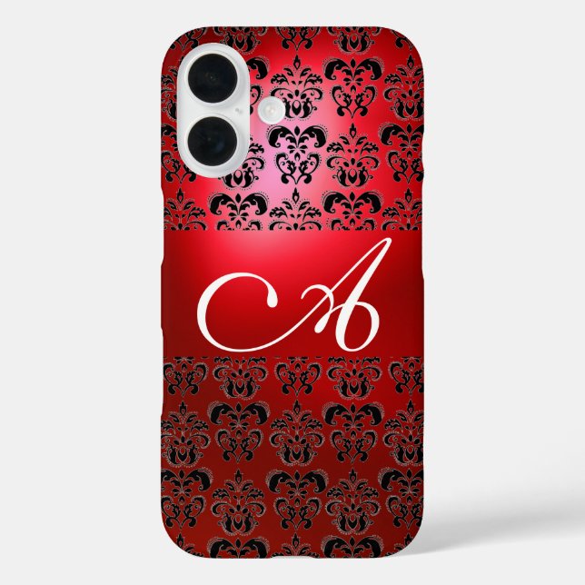 ELEGANT RED BLACK DAMASK MONOGRAM Case-Mate iPhone CASE (Back)