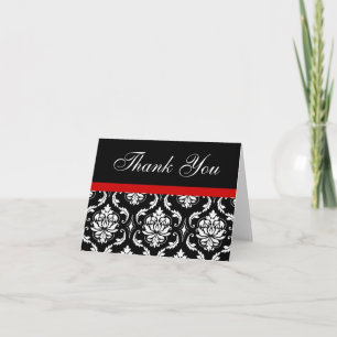 Elegant Red Black Damask Wedding Thank You Notes