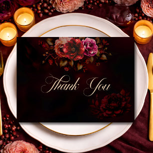 Elegant red black floral gothic Wedding Thank You Card