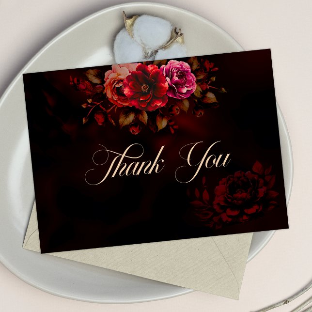 Elegant red black floral gothic Wedding  Thank You Card (Creator Uploaded)