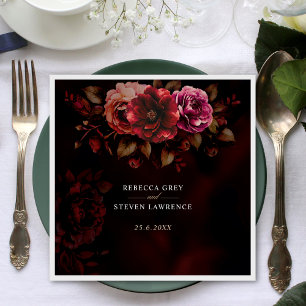 Elegant red black floral romantic moody Wedding Napkin