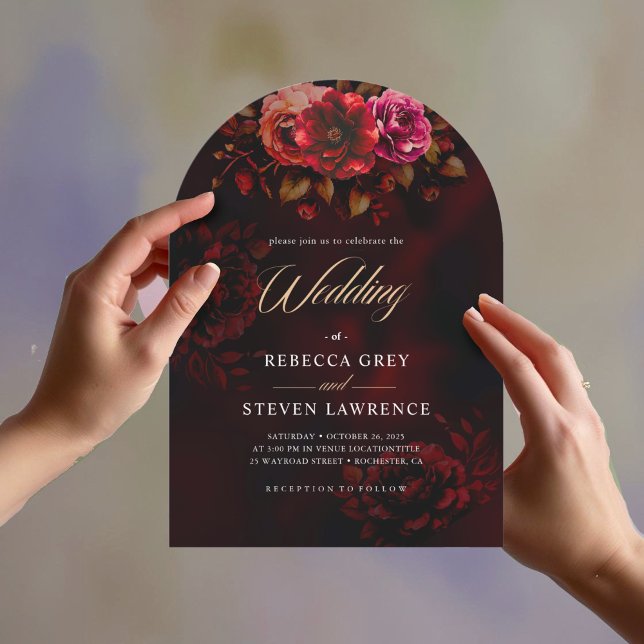 Elegant red black floral wedding arch invitation (Creator Uploaded)
