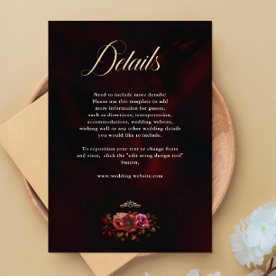 Elegant red black floral Wedding details Enclosure Card