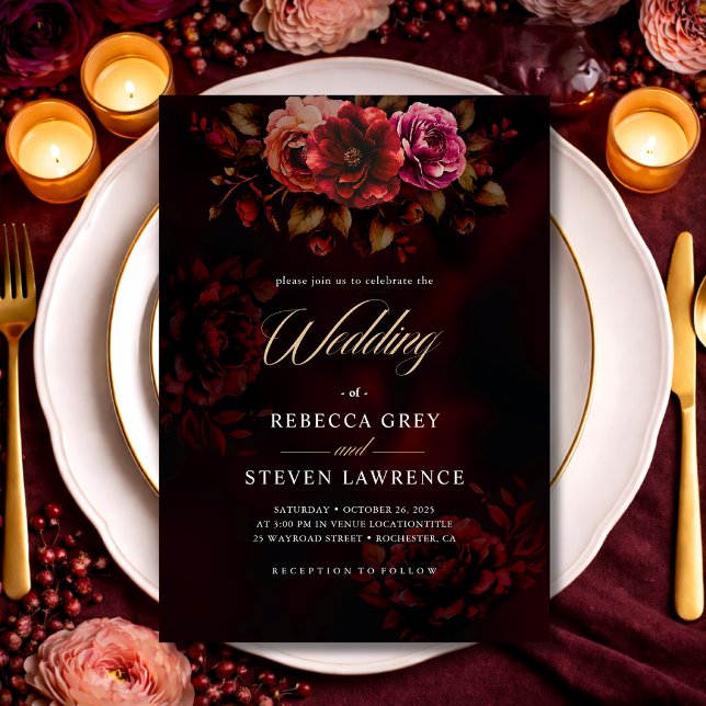 Elegant red black floral wedding  invitation (Creator Uploaded)
