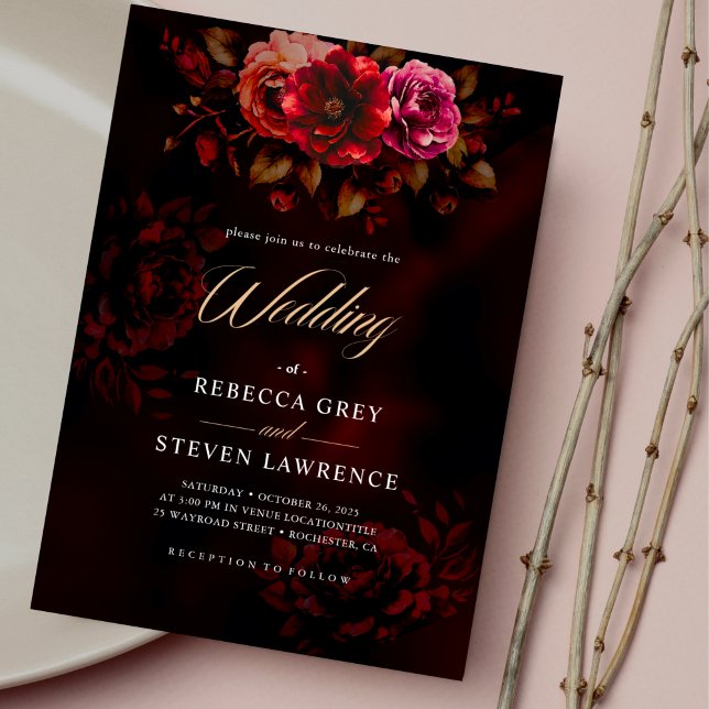 Elegant red black floral wedding  invitation (Creator Uploaded)