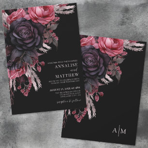 Elegant Red Black Floral Wedding Invitation