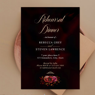 Elegant red black floral Wedding rehearsal dinner  Invitation