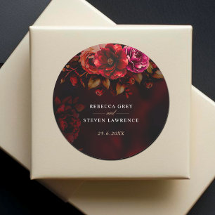 Elegant red black floral Wedding romantic moody Classic Round Sticker