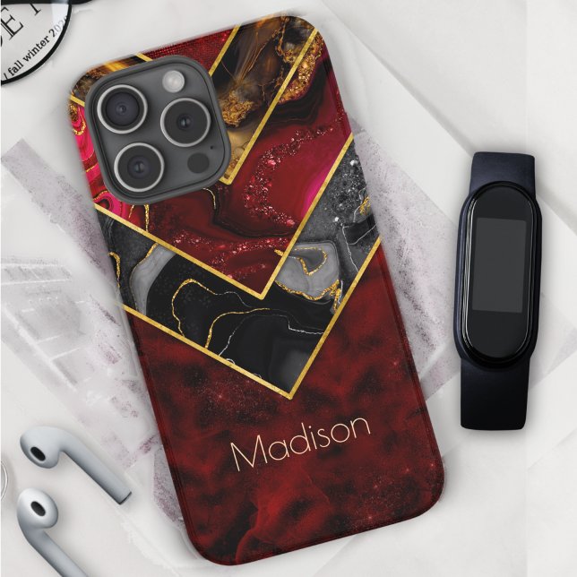  Elegant red black gold girly geometric  Case-Mate iPhone Case (Creator Uploaded)