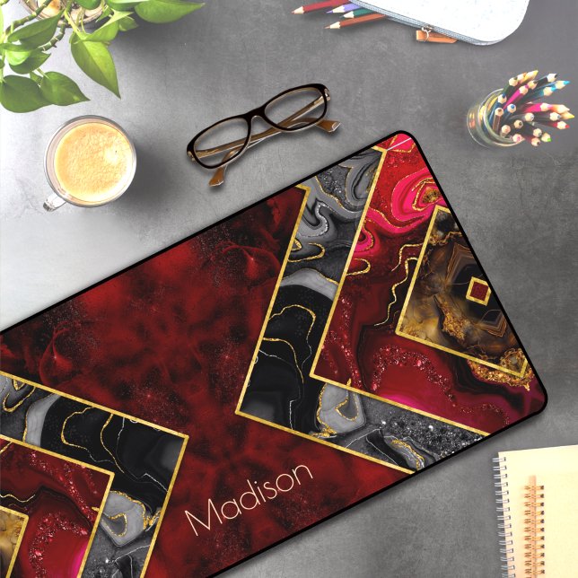  Elegant red black gold girly geometric  Desk Mat (Creator Uploaded)
