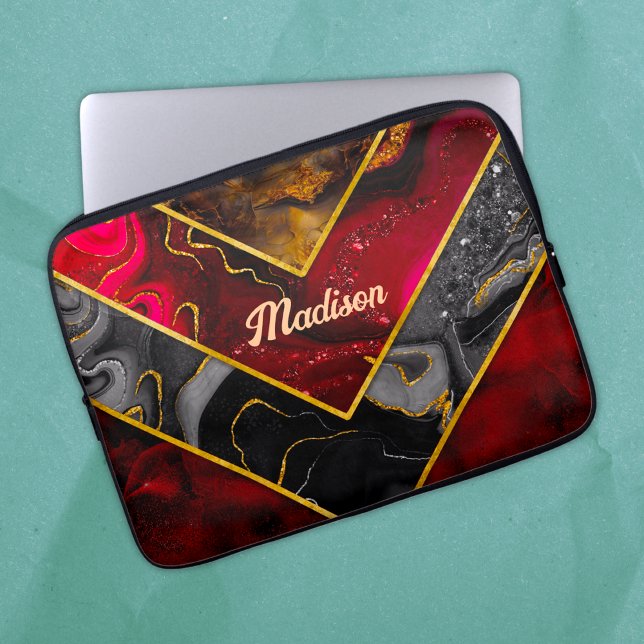  Elegant red black gold girly geometric  Laptop Sleeve (Creator Uploaded)