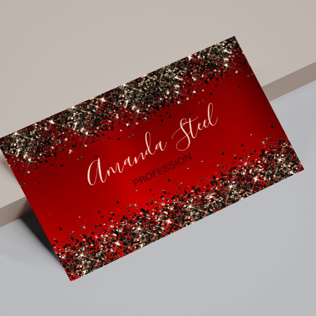 Elegant red black gold glitter business card (Creator Uploaded)