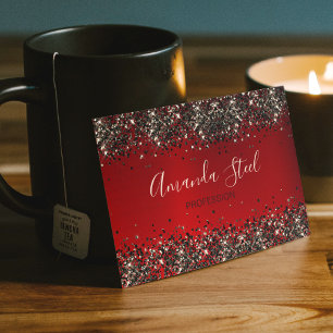Elegant red black gold glitter magnetic business card