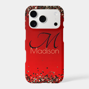 Elegant red black gold glitter monogram