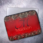 Elegant red black gold glitter monogram Laptop Sleeve<br><div class="desc">Elegant red black gold glitter monogram Laptop sleeve. Add some style to your office, desk, or personal space with a Chic and stylish custom name and monogram Laptop sleeve. Personalise it with a script name and monogram. The perfect accessory for a fashionable contemporary girl or woman. Beautiful, modern and cool...</div>