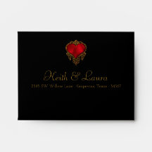 Elegant Red Black Gold Wedding RSVP Envelope