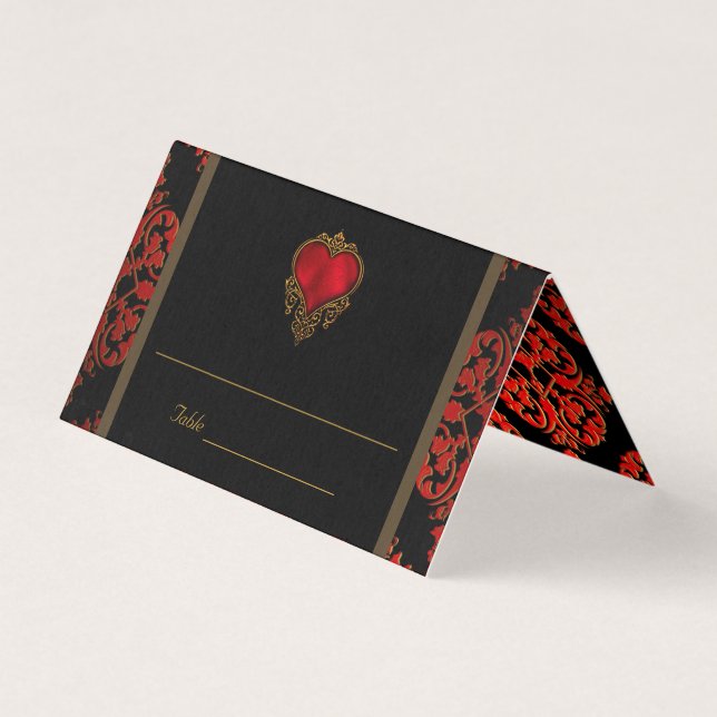 Elegant Red Black Gold Wedding Table Place Card (Front)