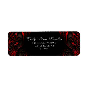 Elegant Red & Black Gothic Damask Return Address