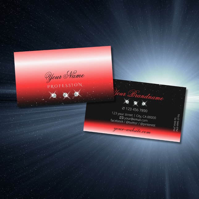 Elegant Red Black Gradient Sparkle Jewels Modern Business Card (Creator Uploaded)