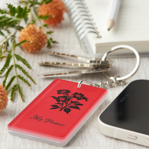 Elegant Red & Black Hibiscus Floral "My Flower" Ke Key Ring