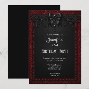 Elegant Red Black Lace Birthday Invitation