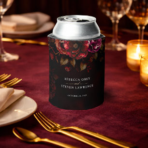 Elegant Red Black Moody Floral Gothic Wedding Can Cooler