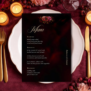 Elegant Red Black Moody Floral Gothic Wedding Menu