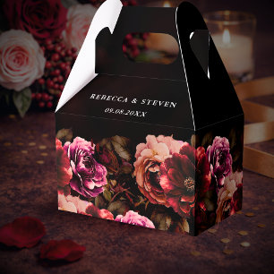 Elegant red black moody floral wedding  favour box