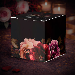 Elegant red black moody floral wedding  favour box