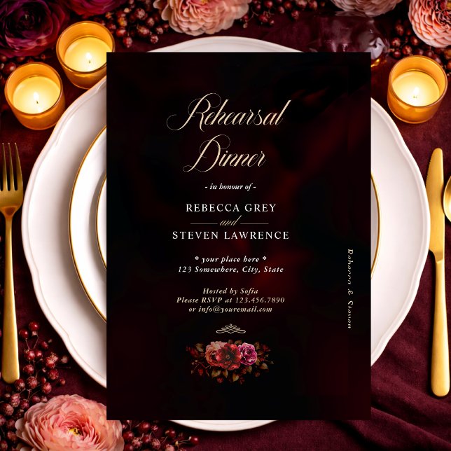Elegant red black moody floral wedding  invitation (Creator Uploaded)