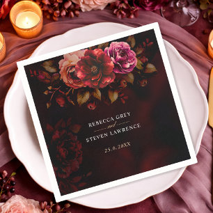 Elegant red black moody floral wedding  napkin