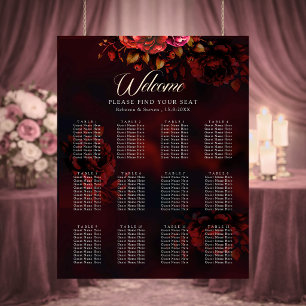 Elegant red black moody floral wedding  poster