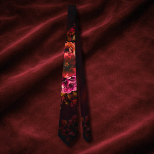 Elegant red black moody floral wedding  tie