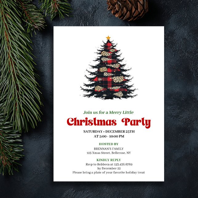 Elegant Red Black Plaid Christmas Dinner Invite (Elegant Red Black Plaid Christmas Dinner Invite)
