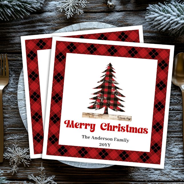Elegant Red Black Plaid Christmas Napkin Design (Elegant Red Black Plaid Christmas Napkin Design)