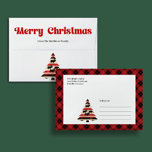 Elegant red black plaid envelope Christmas style