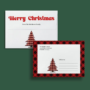 Elegant red black plaid envelope festive design