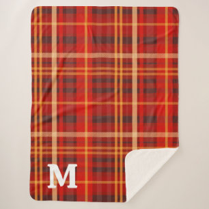 Elegant Red Black Plaid tartan Monogram  Sherpa Blanket