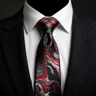 Elegant Red Black Swirl Marble Tie