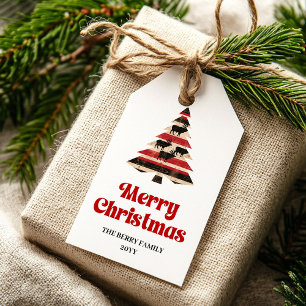 Elegant red black tartan gift tag holiday charm