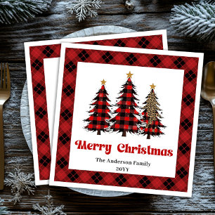 Elegant Red Black Tartan Napkin Custom Name