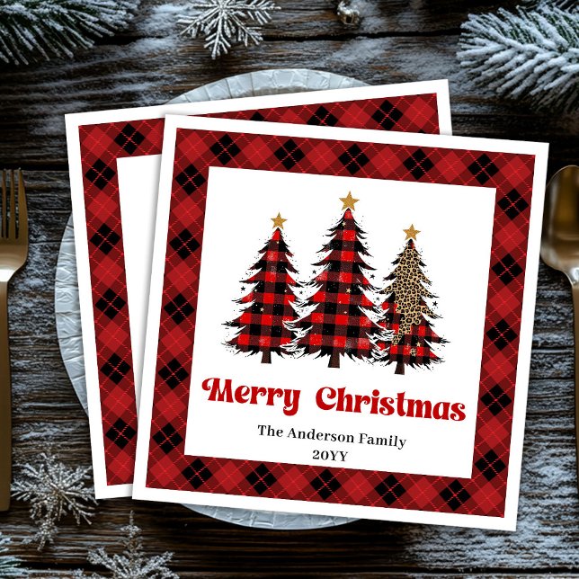 Elegant Red Black Tartan Napkin Custom Name (Elegant Red Black Tartan Napkin Custom Name)