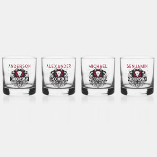 Elegant Red & Black Tuxedo Bowtie Groomsman Whiskey Glass