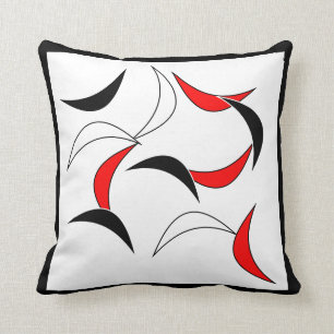 Elegant Red, Black & White Abstract Pattern Cushion