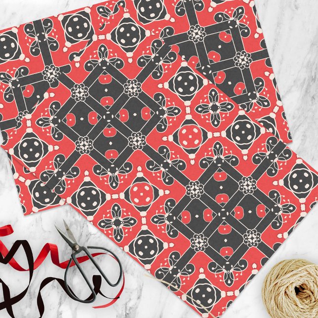 Elegant Red Black White Geometric Floral  Tissue Paper (Creator Uploaded)