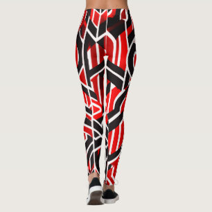 Elegant Red, Black, White with Subtle Pattern - Leggings