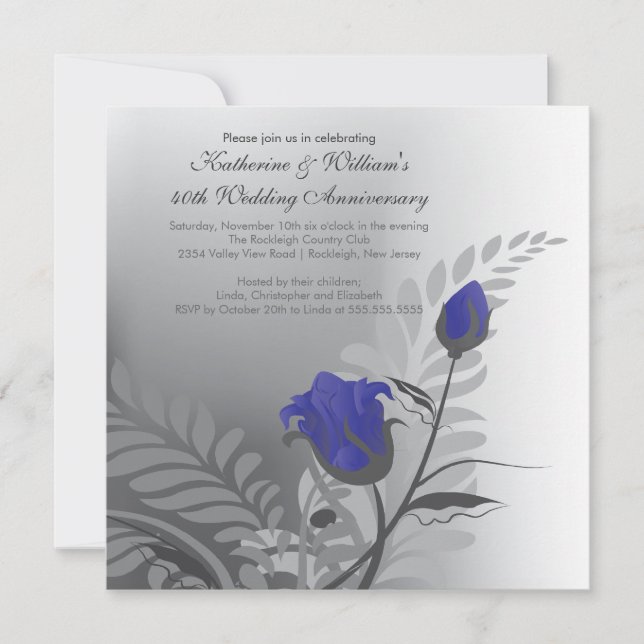 Elegant Red Blue Anniversary Invitation (Front)