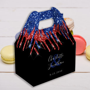 Elegant Red Blue Glitter Drips Patriotic Wedding  Favour Box