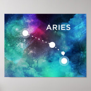Elegant Red Blue Watercolor Nebula Aries Poster