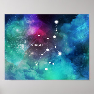 Elegant Red Blue Watercolor Nebula Virgo Poster